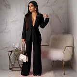 2023 Women's Formal Business Suit Sets Office Wear Two Piece Blazer Pants Sets Professional Woman Suit With Waist Tied