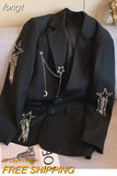 Autumn Black Casual Fashion Elegant Women's Blazer Double-breasted Chain Star Sequins Coat Gothic Jacket Streetwear