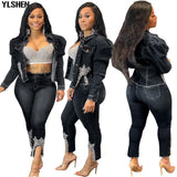 Two 2 Piece Set African Clothes Africa 2021 Dashiki Fashion Denim Dresses Suit Bazin Top Pants Elastic Party Plus Size