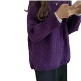 Fongt Thick Twist Pure Color Loose Sweater Female Autumn Dong New Round Collar Lazy Wind Sweater Jacket-Outfit