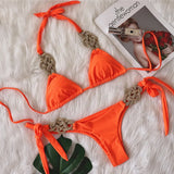 Fongt New Bikini Solid Color Split Swimsuit Sexy Hand-Woven Women's