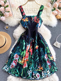 Spring New Sling Dress Seaside Vacation Tropical Printing, Shoulder Slimming And Skinny Skirt Trend-Outfit
