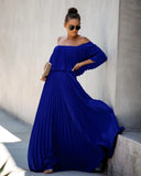 Fongt / Summer 2023 New Women's Sexy One-Line Collar Off-Shoulder Fold Chiffon Dress 4125-Outfit
