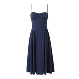 New Spring Style Square Collar Three-Dimensional Steel Ring Waist Shows Thin Pleated Dress-Outfit