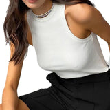 Fongt New Slim Rib Sleeveless T-Shirt Jacket Female Short Sexy Slim