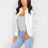 Sleeve Women Basic Coats Long Sleeve Lace Patchwork Transparent Zipper Casual Slim Jacket Coat Bomber Jacket