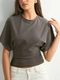 Fongt Korean Version Design Round Collar Collar Collar Short-Sleeved T-Shirt For The Summer New Simple And Pure Color Loose Top