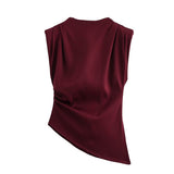 Fongt Three-Color Folded Decorative Cushion Shoulder Jacket Without Sleeve Top 2025 Spring New B88795