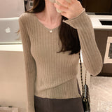 Thin Korean Horn Sleeve Knitted Sweater New Sweet Slim And Forked Underwear In Autumn And Winter-Outfit