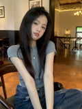 Fongt Sense With Open Back Short-Sleeved T-Shirt Women's Summer 2024 New Slim Short Hot Girl Casual Student