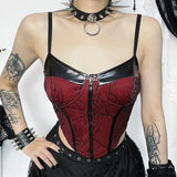 Autumn New Sexy Hot Girl Vest Dark Style Slim Leather Spliced Halter Top-Outfit