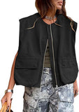 Fongt New Sleeveless Pocket Loose Vest Zipper Coat Woman