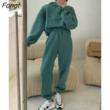 Spring Women Hoodies Sweatshirt Tracksuit Fleece Cotton 2 Pieces Sets Female Pants Suits