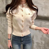Women Cardigan Sweater Autumn Knitted Long Sleeve Short Coat Casual Single Breasted Korean Slim Chic Ladies Top