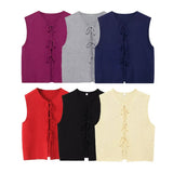 Fongt Autumn Women's Bow Tie With Loose V-Neck Sleeveless Knitted Vest A35188