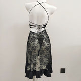 Fongt Romantic Thin Perspective Lace Sexy Sling Aja Skirt Pure Lust High-Intel Pyjamas