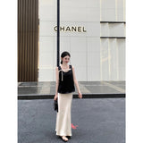 Fongt Slim Slimy Leisure Sleeveless Top With Temperament High-Waist A-Word Skirt Suit