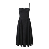 New Spring Style Square Collar Three-Dimensional Steel Ring Waist Shows Thin Pleated Dress-Outfit