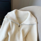 Half-Zipped Navy Collar Lazy Wind Sweater Female With Autumn And Winter Knit Sweater Loose Outside Wearing Soft Waxy Short Top-Outfit