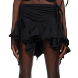 Irregular Hem Fringe Drawstring Mini Skirt-Outfit
