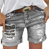 Summer Female Slim Single Row Many Button Worn Roll Edge Denim Shorts-Outfit