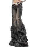 Raw Trim Splice Low Rise Flare Jeans-Outfit