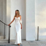 White Satin Strap Backless Maxi Dress-Outfit