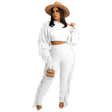 Fongt New Women's Wear Casual Solid Color Knit Long Sleeve Tassel Suit-Outfit