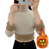 Sweater Female 2023 Thick One Velvet Bottom Shirt With Slim Long Sleeve Soft Waxy Knit Top-Outfit
