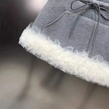 Grey Drawstring Frill Tulle Trim Mini Skirt-Outfit