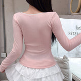 Aesthetic Square Lace Trim Long Sleeve Tee-Outfit