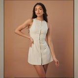 Fongt Summer Women's Solid Color Button Tie With Belt Fashion Skirt Dress