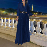Fongt Buy Through The New Fashion V-Neck Long-Sleeved Shirt Temperament Elegant Waist Display Thin Bright Leg