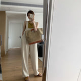 Womens Solid Simple Friends Full-length Side Button Sweet Elegant Loose Cozy All-match Fashion Daily Trousers