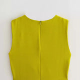 New Spring Style Side Pleated Dress With Long Sleeveless Midi Dress-Outfit