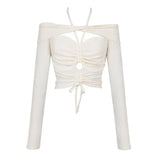 Spring Off Shoulder White Crop Top Women's Black Mini Pleated Skirt Cute Two 2 Piece Outfits for Shorts Set Women Shirts-Outfit