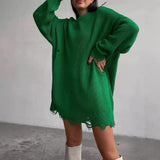 Fongt New Knitted Round Collar Loose Long-Sleeved Sweater In The Hole