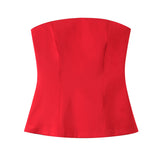 Fongt And White Tsets 2025 Spring And Summer Shoulder Repair Silk And Silk Textured Back Zipper Short Vest Woman