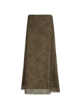 Vintage Mesh Floral Brown Maxi Skirt-Outfit
