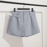 Fongt Photo Suit Shorts Female 2024 Summer New High Waist Loose Blue Five Split Pants Straight Tube Hong Kong Flavor Casual Pants-Outfit