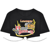 Fongt 2024 New Hottie Everything Ins Trendy T-Shirt Women's Design Sense Chain Short Crop Black Short-Sleeved
