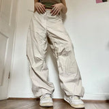 Women Casual Trousers Solid Oversized Drawstring Low Waist Wide Leg Sweatpants Fashion Baggy Hippie Female Joggers Cargo