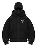 Fongt Trendy Double Hat Boomer Design Hooded Zipper Open-Shirt Couple Windproof Street Coat
