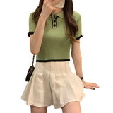 Spring New College Style Short Style Blouse POLO Collar Looks Thin And Cool With Age-Outfit