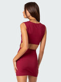 Women's Summer New Solid Color Wide Sling Square Collar Hollow Out Backpack Buttock Slim Dress-Outfit