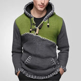 Fongt Men's Fashion Long Sleeve Collusion Knit Dresses Casual Hand-Stuck Hooded Sweater