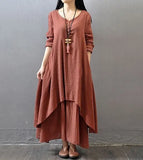 Two-piece Long Linen Dress Loose Sleeve
