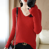 Fongt New Spring And Autumn V-Neck Vertical Knit Short Sleeve Women's Collar Slim Solid Color Wool Undershirt Jacket-Outfit