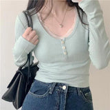 Aesthetic Lace Trim Slim Long Sleeve Tee-Outfit