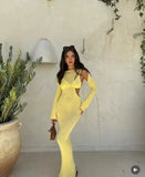 Ribbed Hollow Out Bralette Long Sleeve Maxi Dress-Outfit